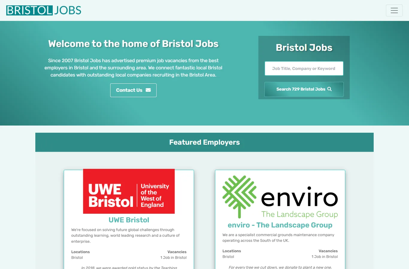 The Bristol Jobs homepage with local job search