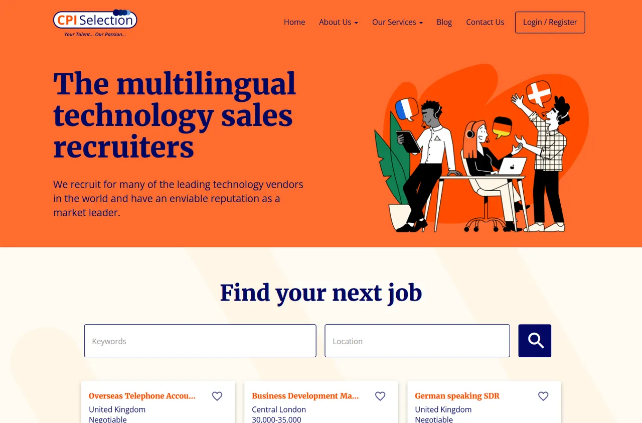The CPI Selection homepage: the multilingual technology sales recruiters