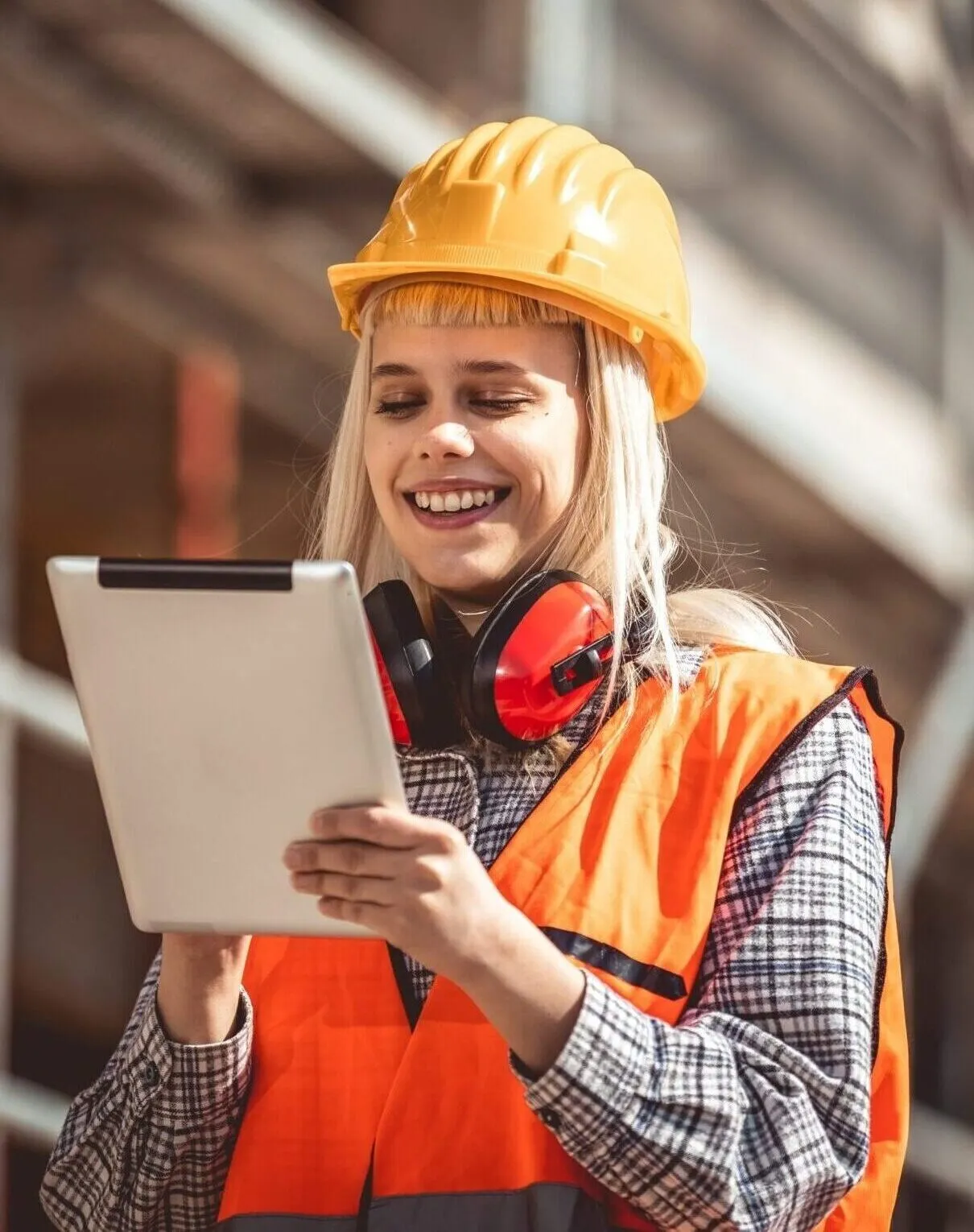 A worker using a job board on a tablet